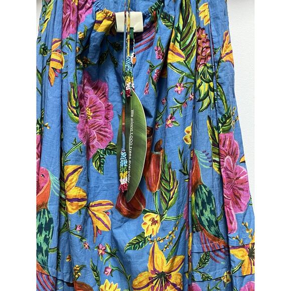 FARM RIO Toucans Garden Midi Dress In Blue Size XS Puff Sleeve Multicolor NEW - Picture 4 of 14